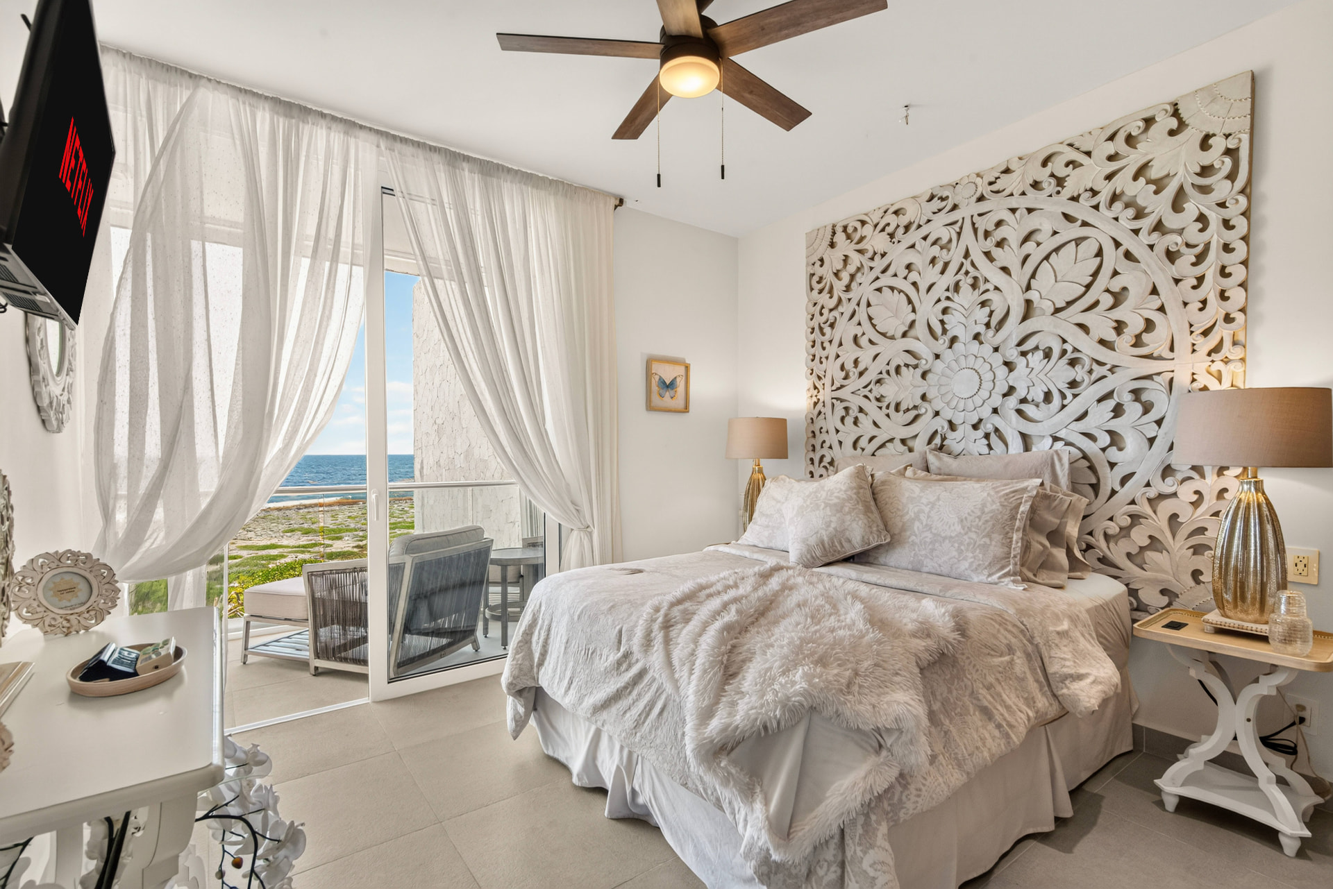 Spacious ocean-view bedroom in a PPIM Akumal condo rental